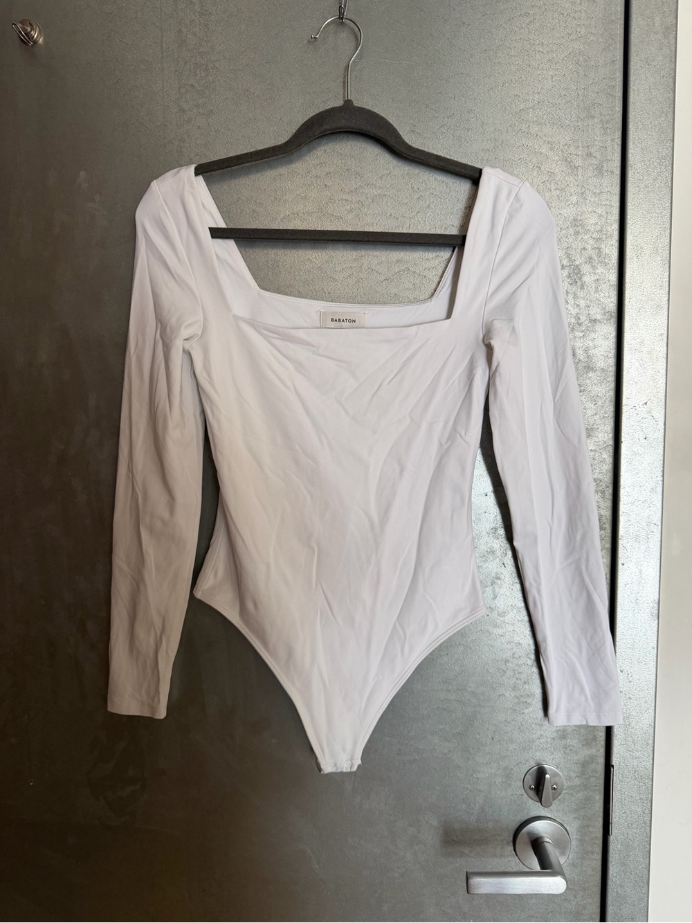 Babaton White Square Neck Long Sleeve Bodysuit